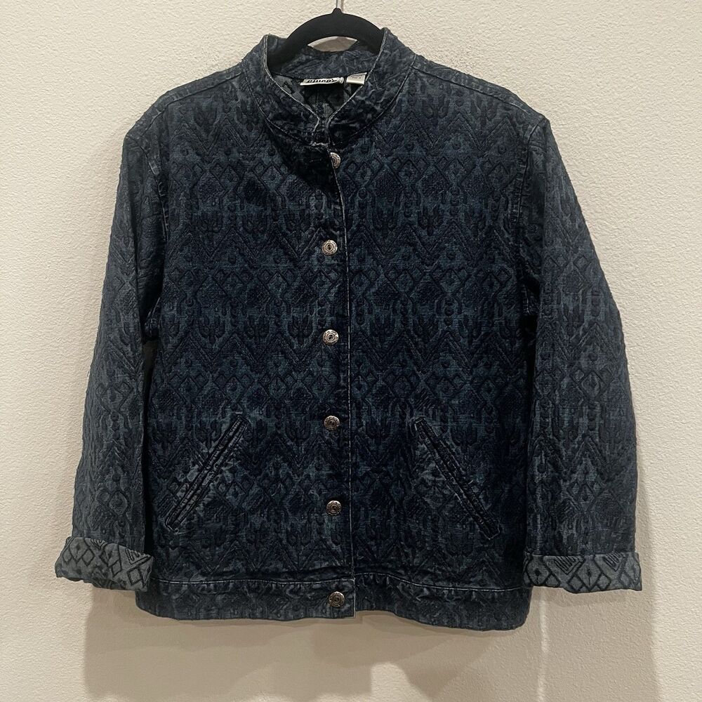 Vtg Chico’s  Design Jacket Sz Xl Womens Jean Denim Embroidered Rodeo Western
